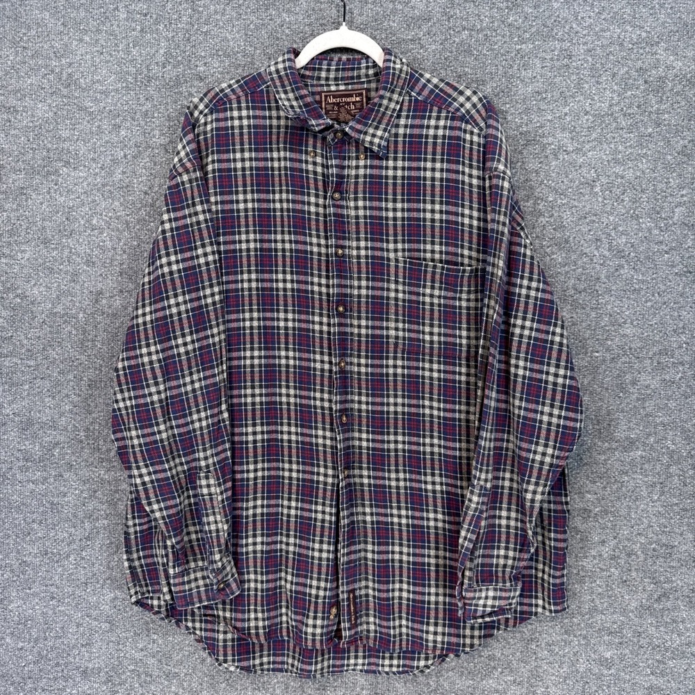 Abercrombie & Fitch Flannel Shirt Mens XL Blue Red Plaid Button Down Vintage Y2K